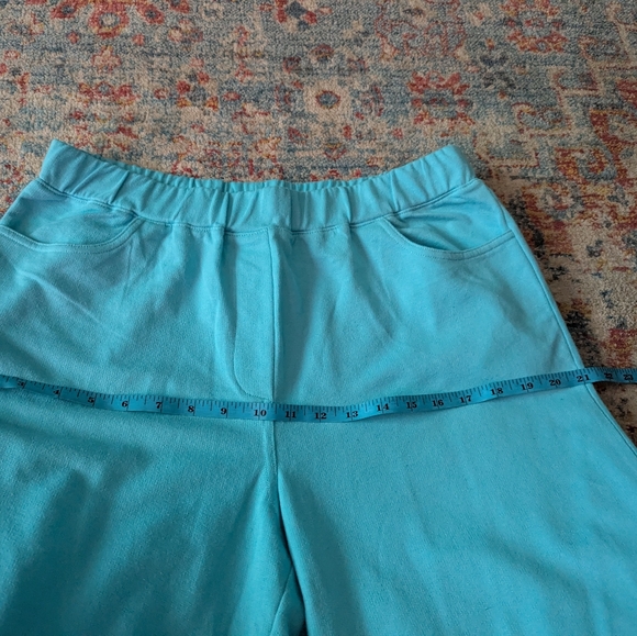 Quacker Factory Women's Medium Capri Turquoise Blue Soft Knit Pull On Shorts - Picture 8 of 10